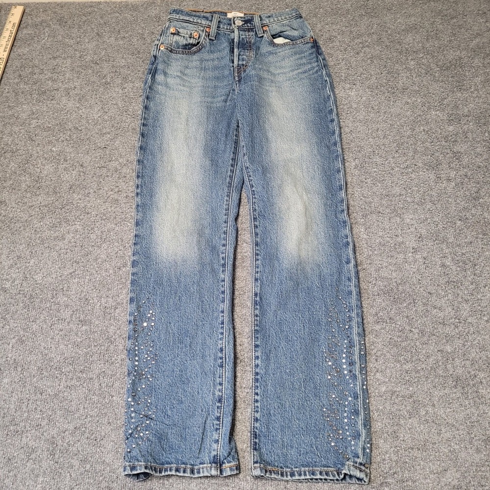 Levi's Jeans Womens Size 26 Blue 501 Curve Rhinestone Embellished Straight Leg